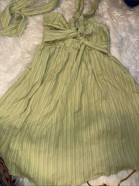 SHEIN Light Green Striped Halter Summer Dress